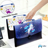 File Folder with Handle and Push Lock – Unicorn Theme Certificates Holder with 12 Pockets, File Organizer with Index Tabs, Folders for Documents (Random Color)